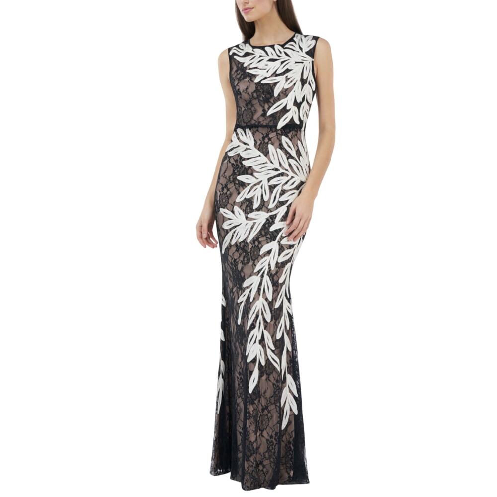 JS Collection Embroidered Lace Dress Evening Gown Black and White Size 4 Dress